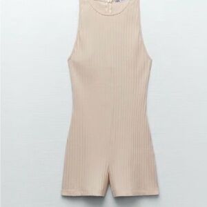 Zara Cream Ribbed Sleeveless Romper